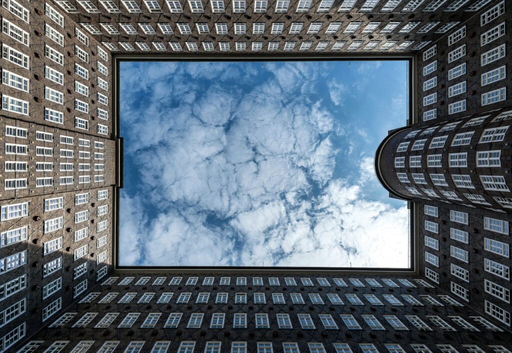 Explore the stunning architectural symmetry of Sprinkenhof in Hamburg, Germany.